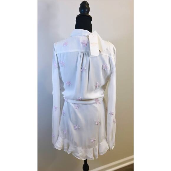 Rococo Sand Stellar Georgette Short Dress in White Medium Long Sleeve Sequins - Picture 3 of 5